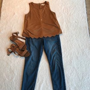 Tan velvet scalloped top